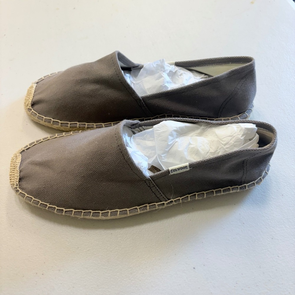 Soludos Classic Canvas Espadrilles Charcoal Gray Slip On Jute Flats Mens Size 9